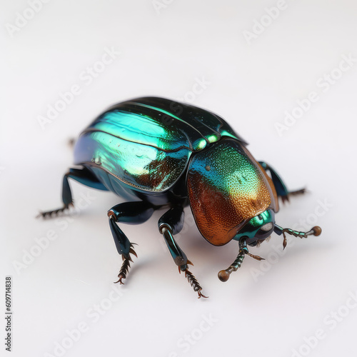 Green beetle on a white background, generative AI