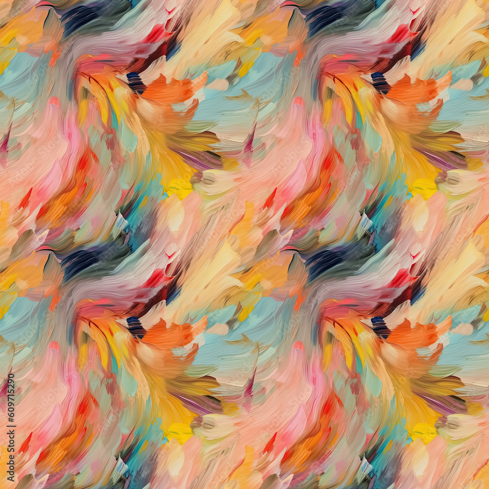 Abstract modern art oil or acrylic paint brush strokes textured seamless pattern. Generative AI.