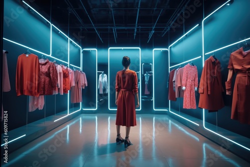 Stunning and atmospheric 3D virtual dressing room. Generative AI photo