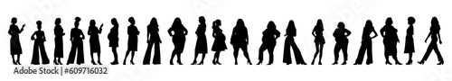 Vector illustration. Big set of female silhouettes. Different woman in various poses. Different physique.