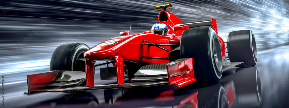 red formula racing car in motion, banner, made with Generative AI