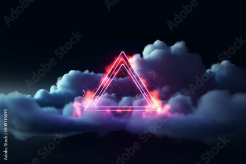 Glowing neon triangle in the sky