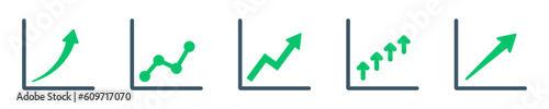 Set of growth graph vector icons. Financial rise up. Increase profit. Arrow up.