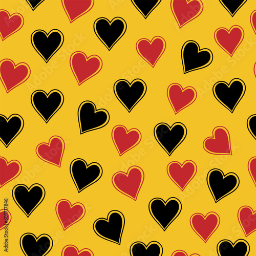 beautiful vector seamless pattern with yellow and red hearts	