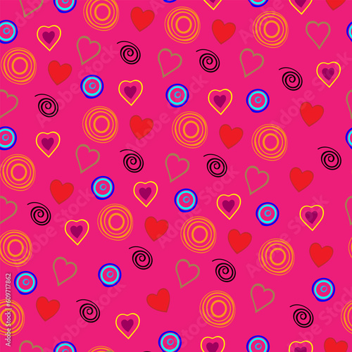 beautiful vector seamless pattern with pink and red hearts	