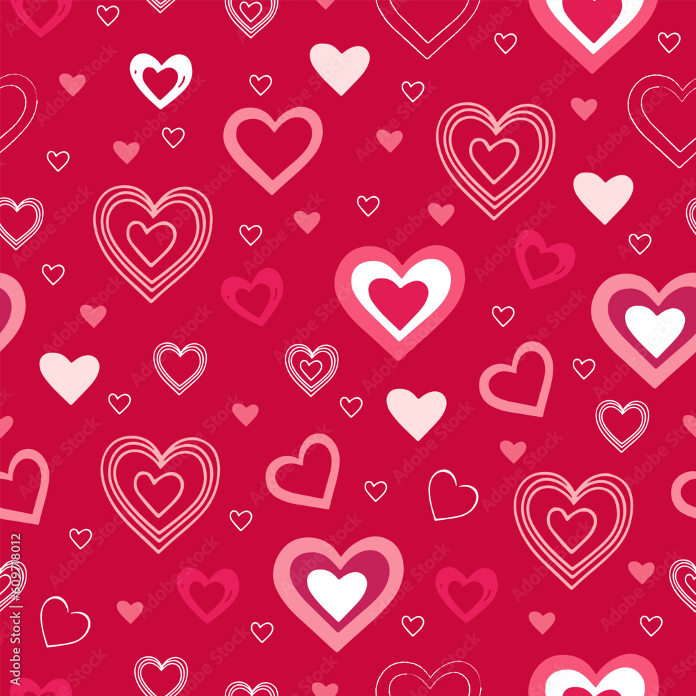 beautiful vector seamless pattern with pink and red hearts	
