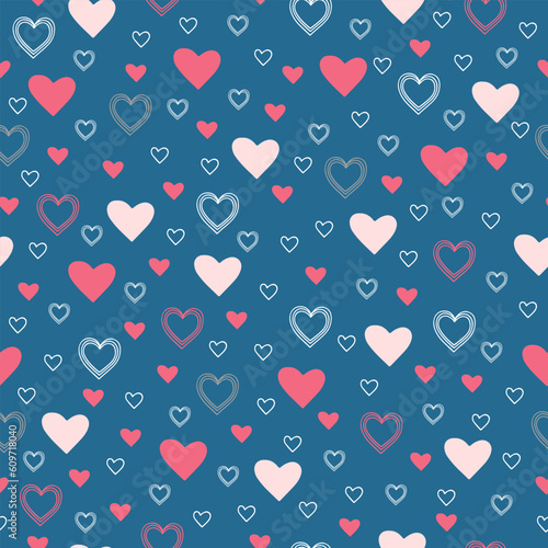 beautiful vector seamless pattern with blue hearts	