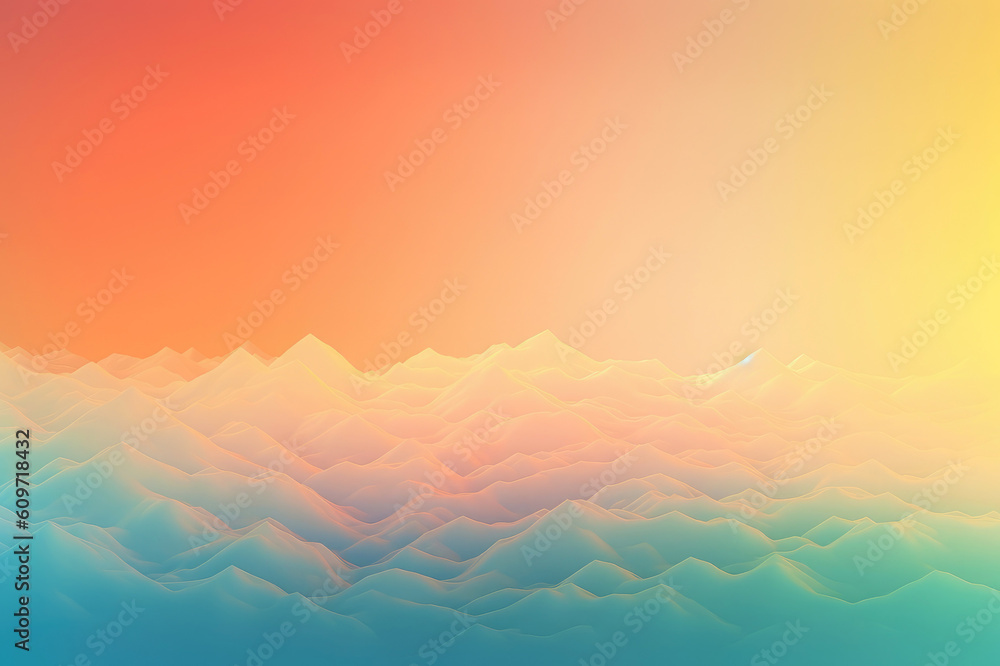 Abstract pastel colored background with orange sky and mountains. Generative AI