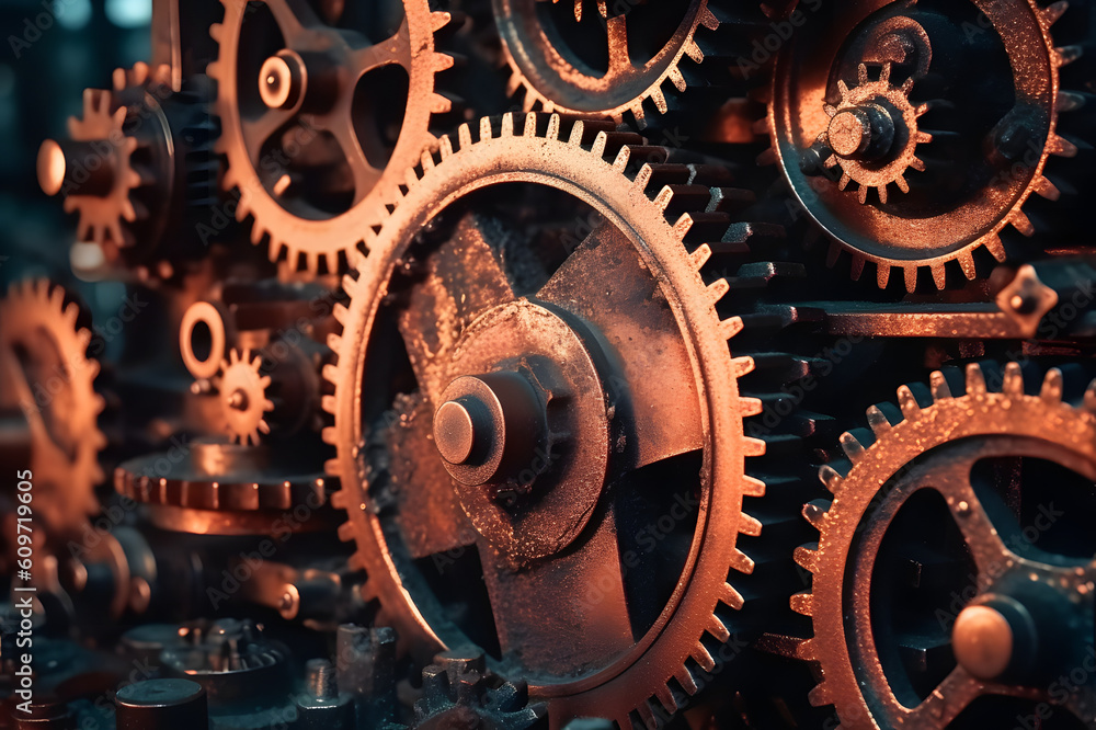 Steampunk Background with Rusty Gears and Engines. Industrial Background. Generative AI Steampunk Background with Rusty Gears and Engines. Industrial Background. Generative AI