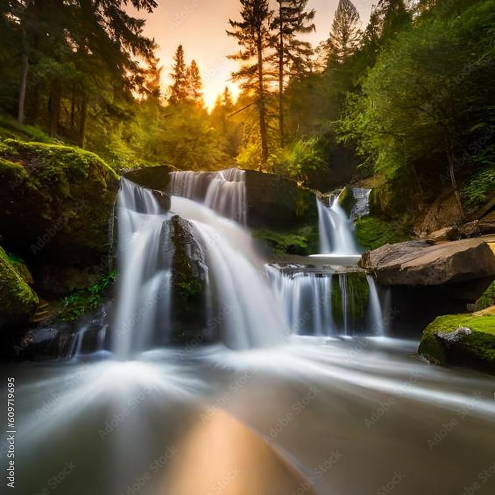 Majestic beauty of a cascading waterfall. Generated AI