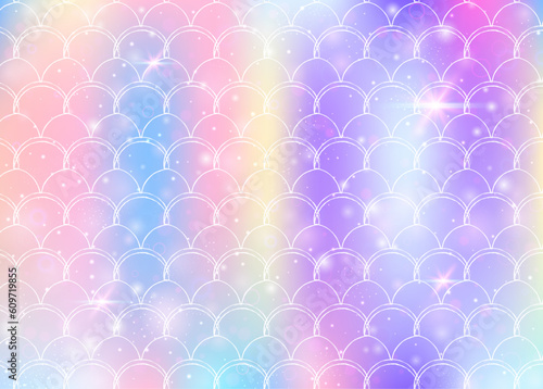 Princess mermaid background with kawaii rainbow scales pattern.