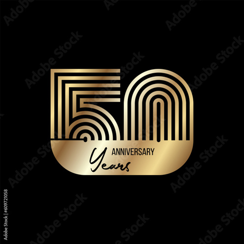 Vector poster for the anniversary of 50 years. Celebrating 50 years, golden stylish poster on black background. Anniversary card.
