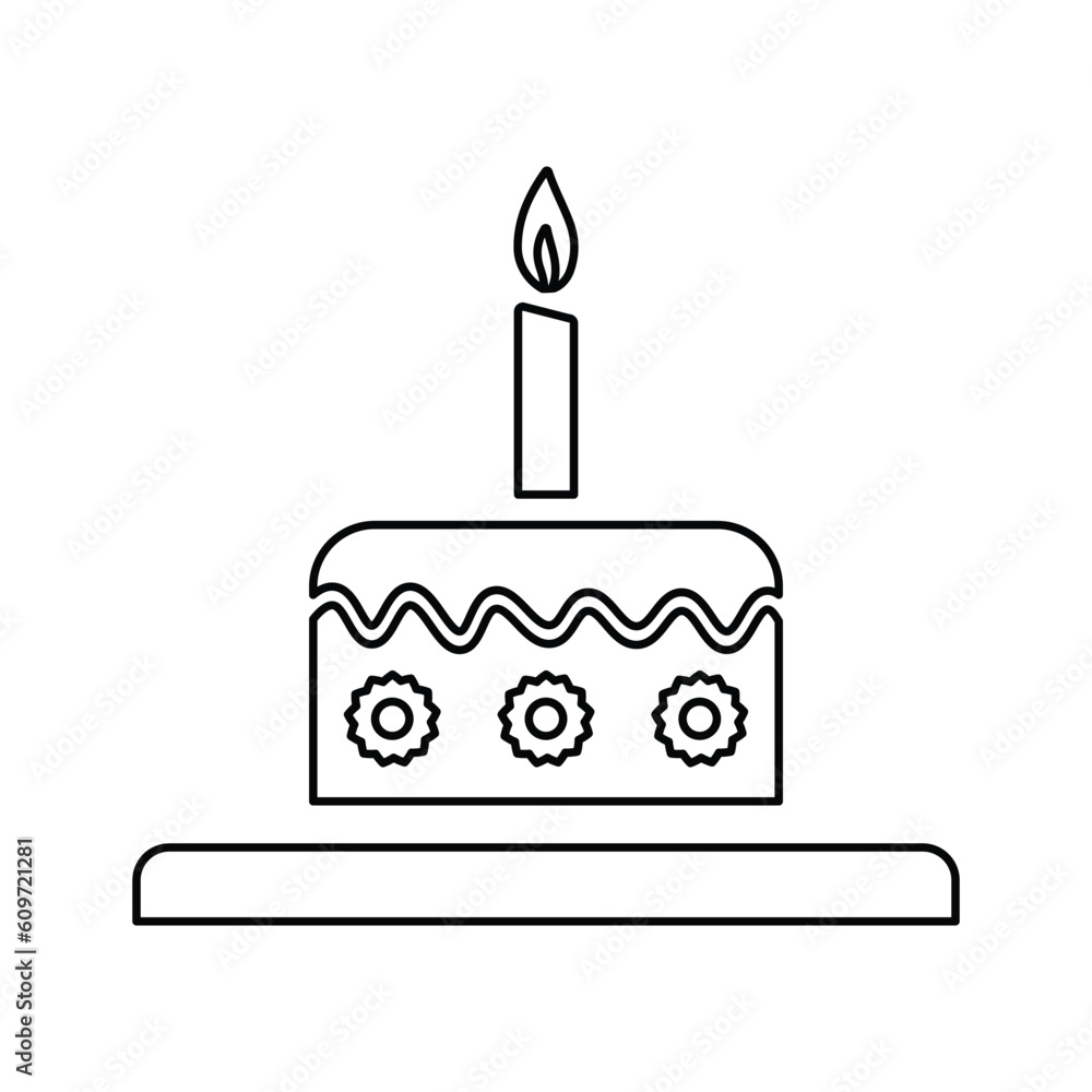 Cake with candle icon. Line, outline symbol. Cake with candle icon. Line, outline symbol.
