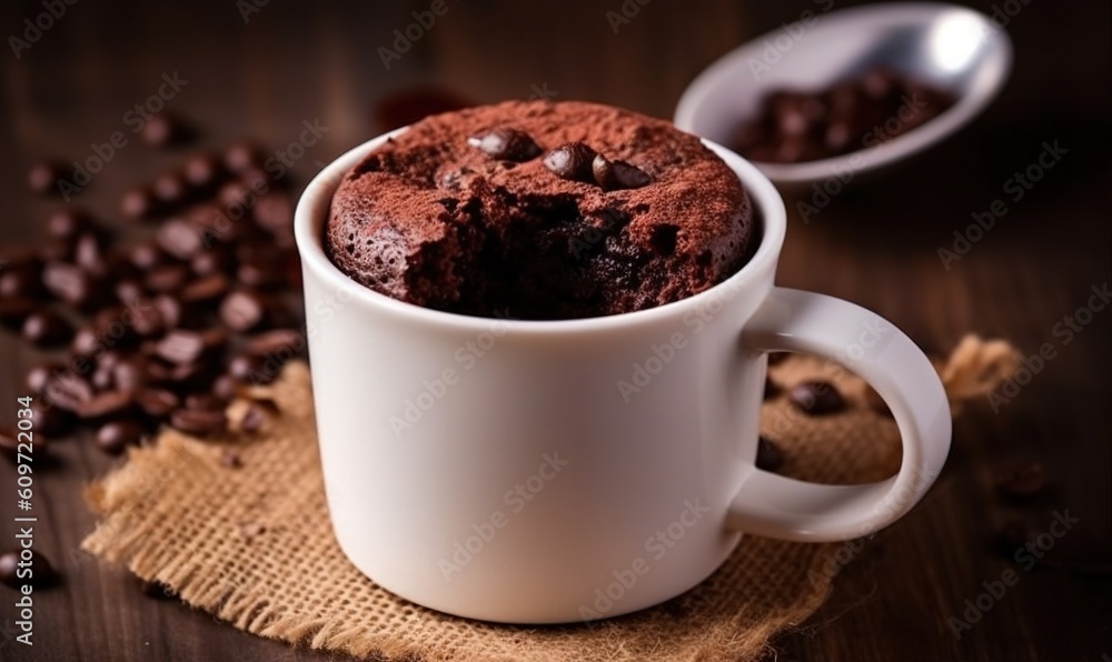 Fototapeta premium a cup of coffee with a chocolate muffin in it. generative ai