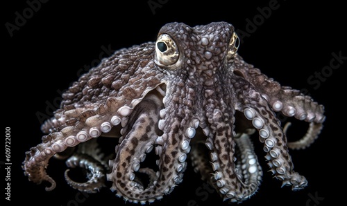 Fotografie, Obraz a close up of an octopus on a black background with a black background