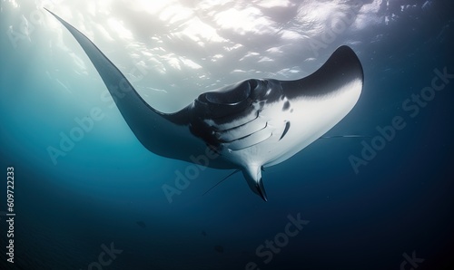  a manta ray swims through the water in the ocean. generative ai