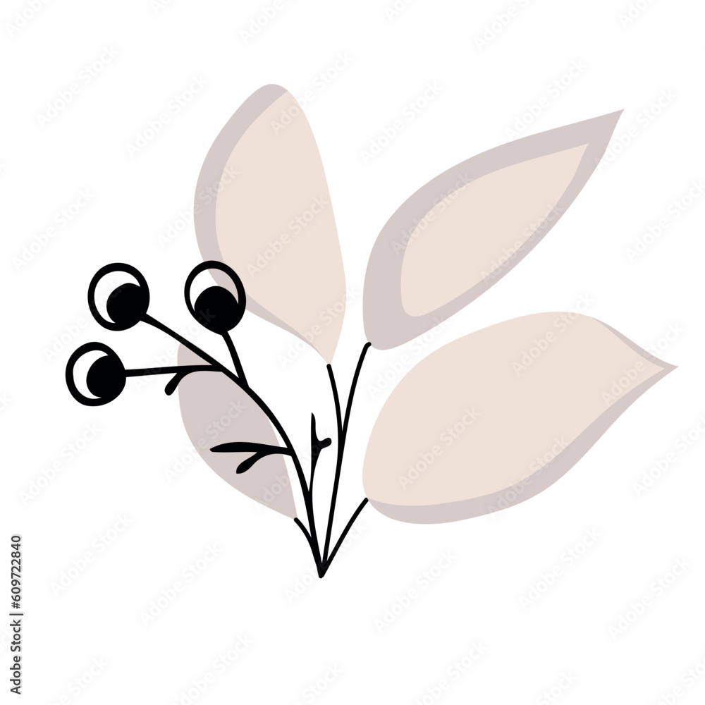 Abstract doodle floral poster. Hand drawn branch with berries on white background. Vector illustration. Abstract doodle floral poster. Hand drawn branch with berries on white background. Vector illustration.