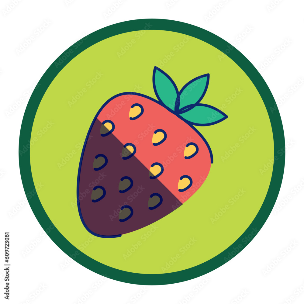 Strawberry vector icon with green background inside a circle Strawberry vector icon with green background inside a circle