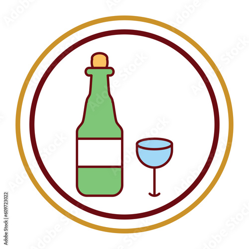 Vector image of wine glass icon with white background and brown border