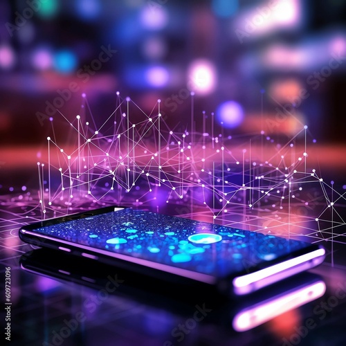A smartphone with data network illustration