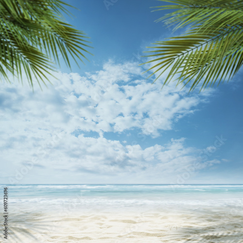 Fototapeta Naklejka Na Ścianę i Meble -  Beautiful tropical beach with palm trees background