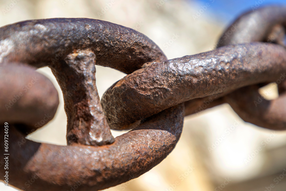 The old and rusted chain. Close up. The old and rusted chain. Close up.