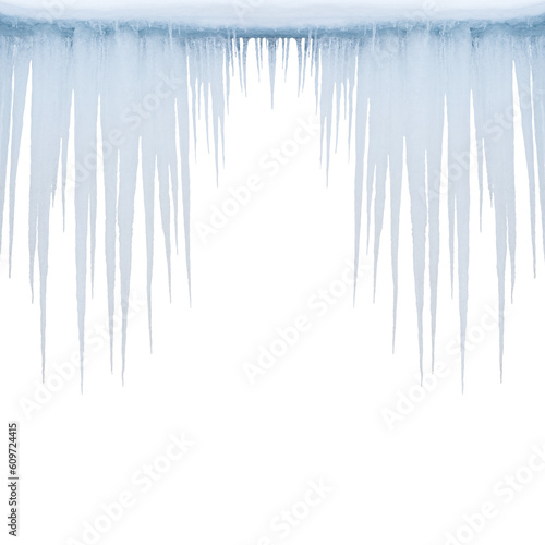 Hanging sharp transparent icicles in winter Fototapet