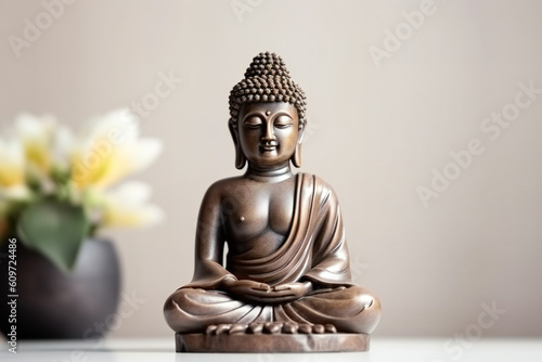 A Buddha figure in front of a bright background  Generative AI