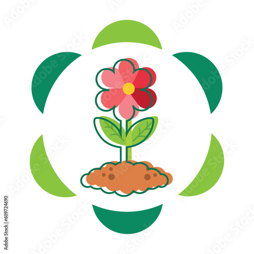 vector icon of a flower planted in the ground with white background