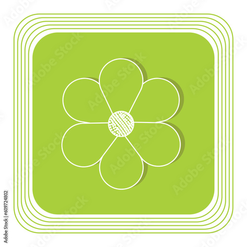 flower vector icon with green background and white lines