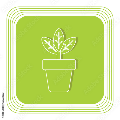vector icon of a potted flower with a green background and white lines