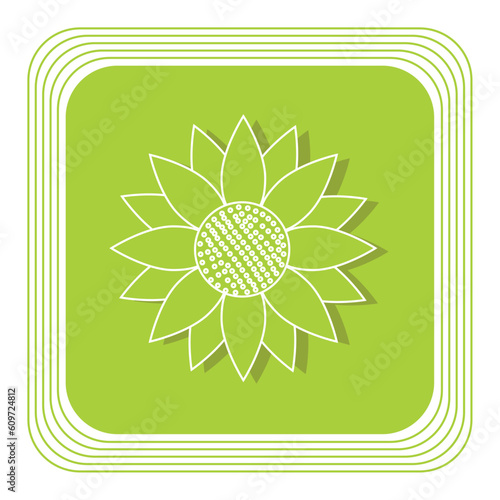 flower vector icon with green background and white lines