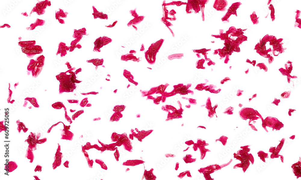 Pickled red cabbage, chopped up, sliced and diced isolated on white, top view Pickled red cabbage, chopped up, sliced and diced isolated on white, top view