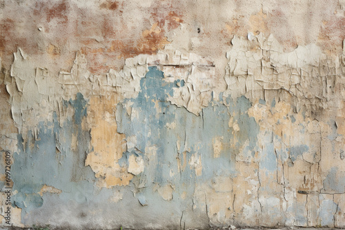 A dilapidated grunge wall  its rough surface covered in layers of chipped paint  AI generation