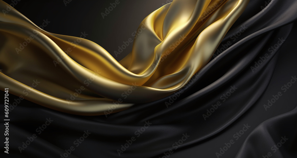 Luxurious Black and Gold Silk Fabric Background. Generative AI