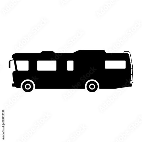 Motorhome icon. Camper, caravan. Black silhouette. Side view. Vector simple flat graphic illustration. Isolated object on a white background. Isolate.