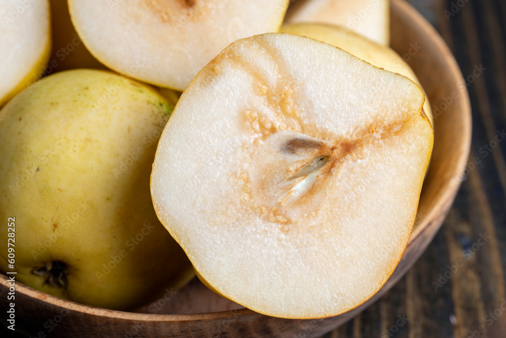 Sliced pear on the table