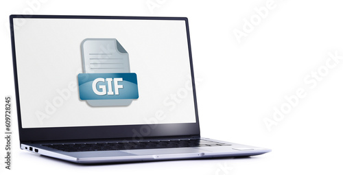 Laptop computer displaying the icon of GIF file photo