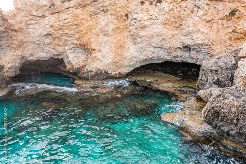 Cyprus - Amazing coast line, caves and rocks near Ayia Napa from drone view