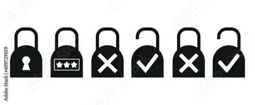 lock with pin code or with a key. vector drawing on a white background. black and white and color icon.