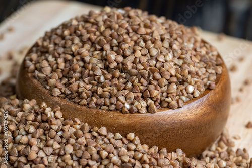 A large amount of roasted buckwheat harvest