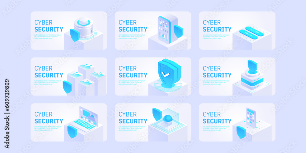 Naklejka premium Cyber security concept. Antivirus, encryption, cloud data protection. Software development. Safety internet. Online information protect. Digital technology isometric vector background.