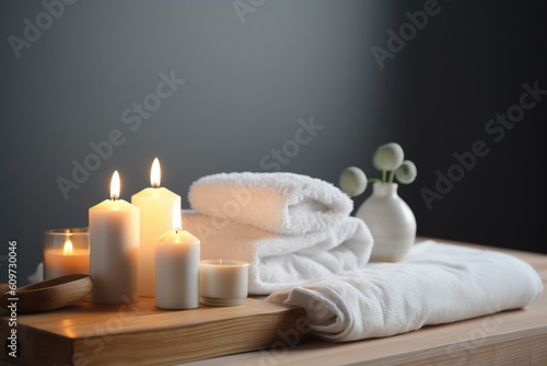 spa setting with candles. Generative AI