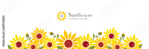 ひまわりのバナー背景 シンプル＆フラットな夏の花飾りイラスト photo