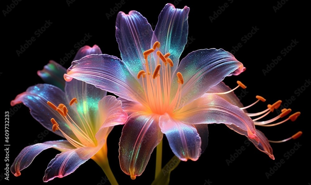 a close up of a flower on a black background with a blurry effect to the center of the flower and the center of the flower. generative ai a close up of a flower on a black background with a blurry effect to the center of the flower and the center of the flower. generative ai