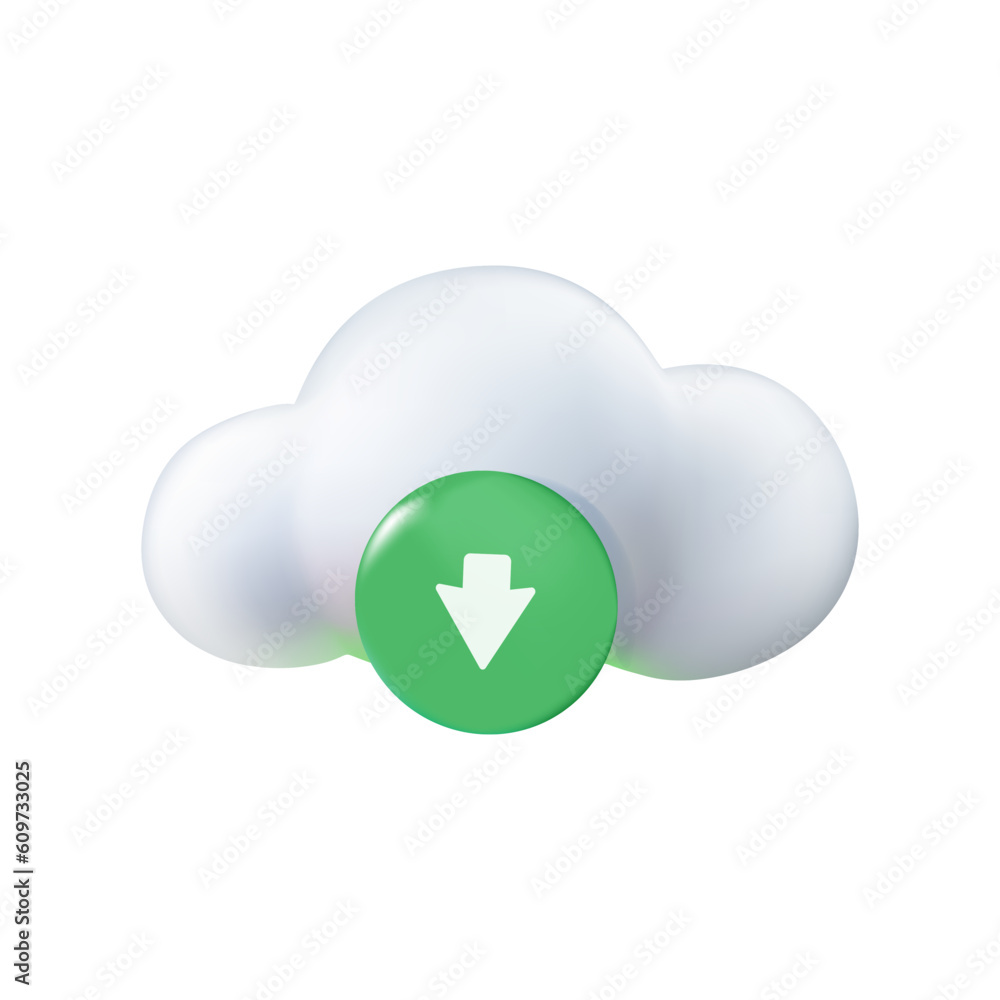 3d cloud download icon. Filemanager or filestorage concept, download multimedia file document from cloud management. 3d cloud download icon. Filemanager or filestorage concept, download multimedia file document from cloud management.