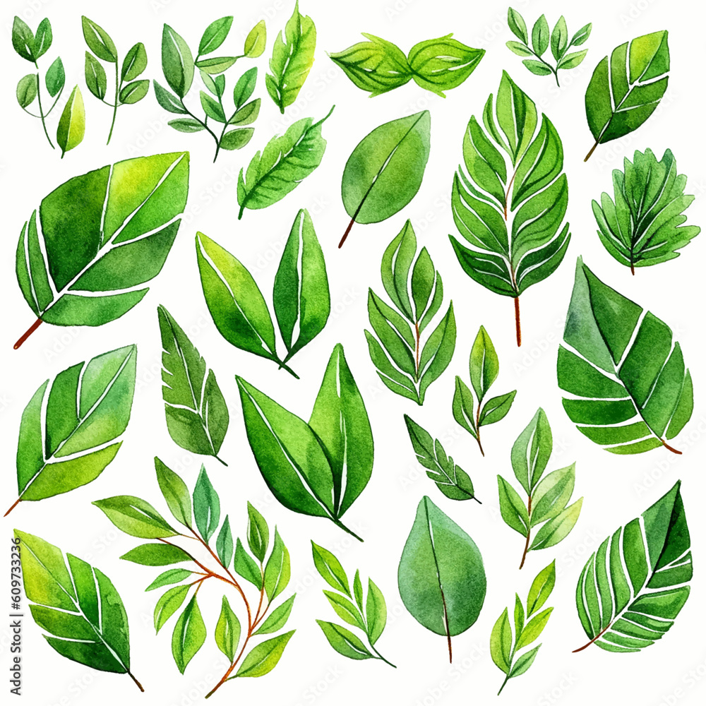 green leaves seamless pattern watercolor
