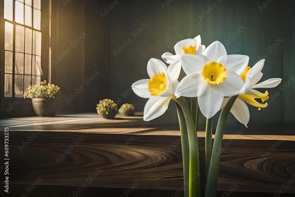 A cluster of white daffodils, their trumpet-shaped blooms heralding the arrival of spring