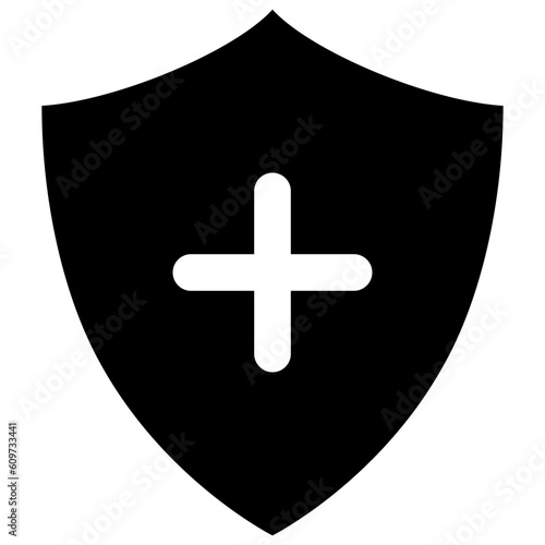 Black single medical shield icon, simple immune system badge flat design vector pictogram, infographic vector for app logo web website button ui ux interface elements isolated on white background