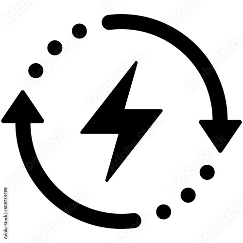 Black round renewable energy icon, simple energy saving flat design vector pictogram, infographic element for app logo web website button ui ux interface elements isolated on white background